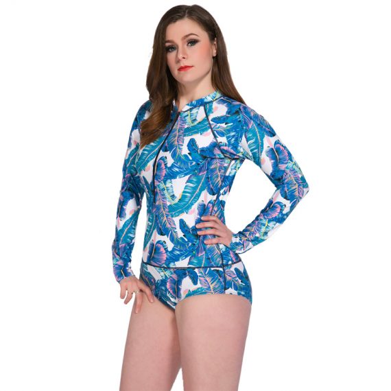 Floral sexy slim long sleeve sunscreen one-piece swimsuit wetsuit no chest pad and steel ring