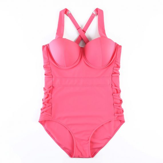 Solid color patternless sexy plus size one-piece swimsuit
