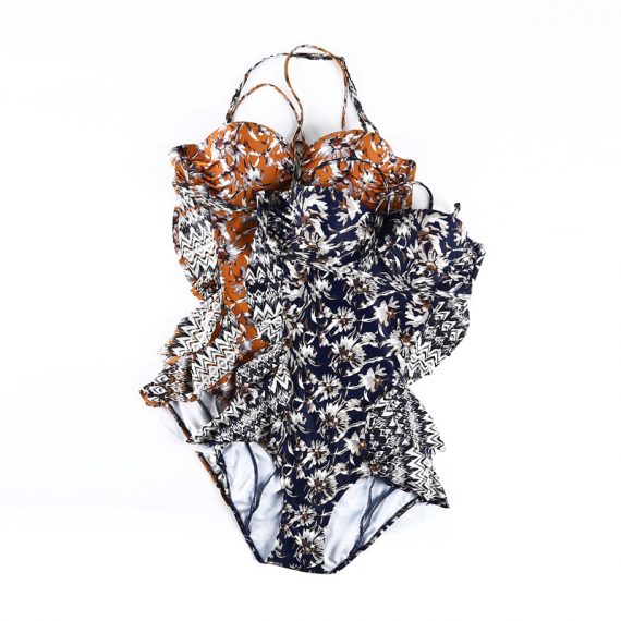 Floral sling leaky back with chest pad and steel ring sexy swimsuit