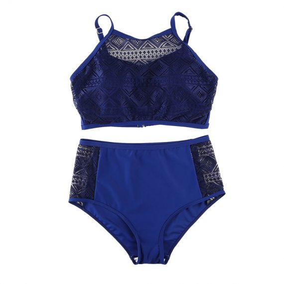 Large size thin solid color two-piece bikini swimwear with chest pad and steel ring