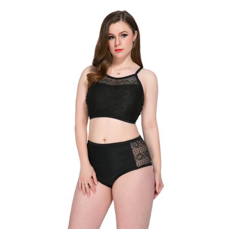 Large size thin solid color two-piece bikini swimwear with chest pad and steel ring