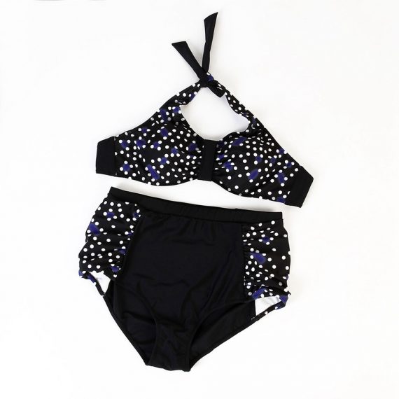Plus size retro polka dot hanging neck two-piece swimsuit bikini