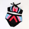Multicolor striped pattern large size two-piece split bikini with steel ring swimsuit