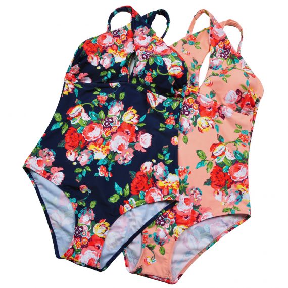 New fresh floral pattern chest pad without steel ring briefs one-piece swimsuit