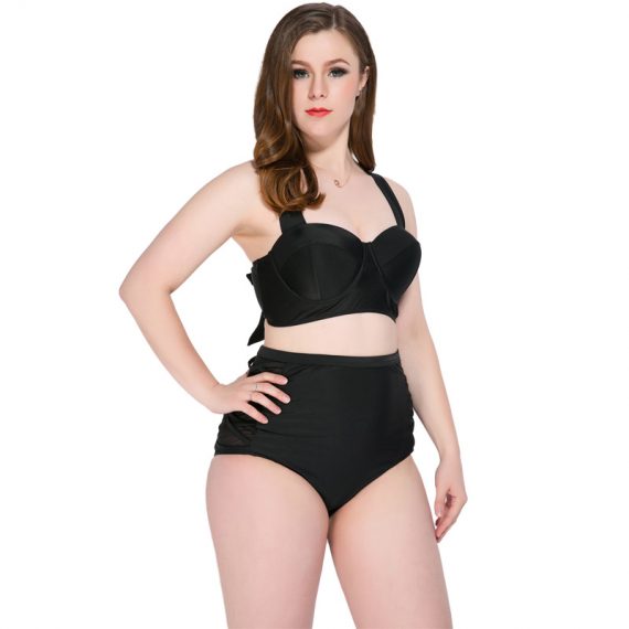 Fashion large size high waist tight bikini Steel ring with chest pad