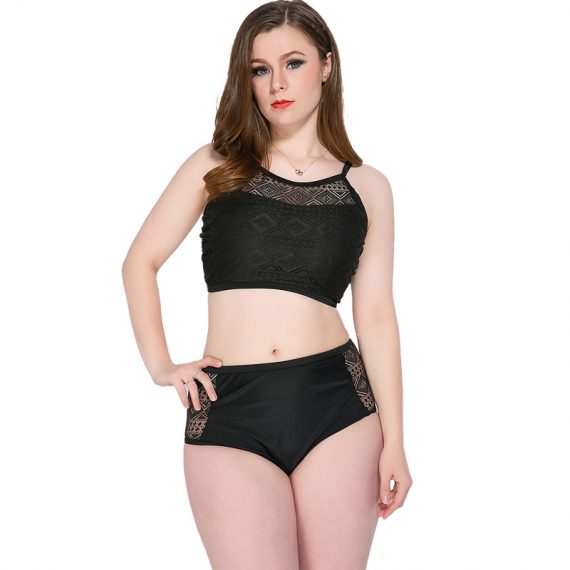 Large size thin solid color two-piece bikini swimwear with chest pad and steel ring
