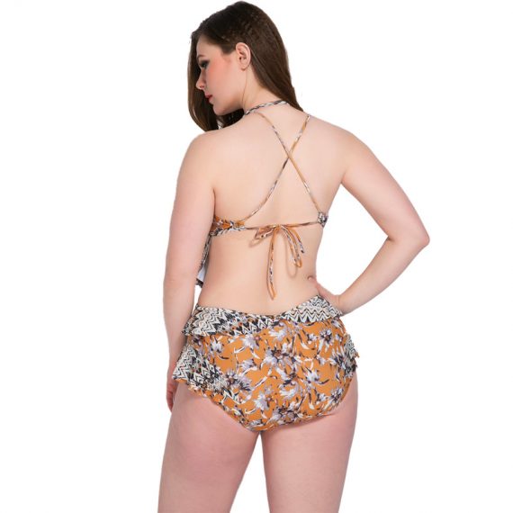 Floral sling leaky back with chest pad and steel ring sexy swimsuit
