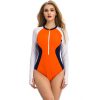 Contrast stitching patternless long-sleeved slim sexy swimsuit