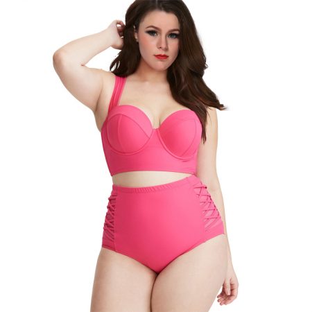 Fashion large size high waist tight bikini Steel ring with chest pad