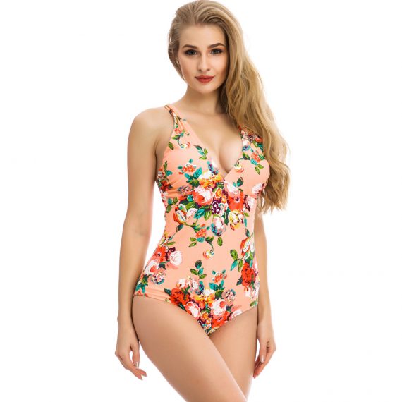 New fresh floral pattern chest pad without steel ring briefs one-piece swimsuit