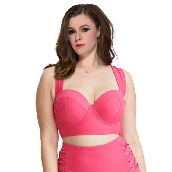 Fashion large size high waist tight bikini Steel ring with chest pad