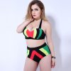 Multicolor striped pattern large size two-piece split bikini with steel ring swimsuit