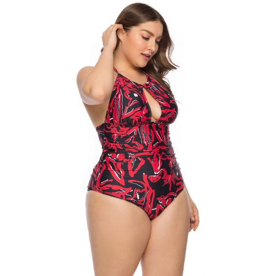European and American large size non-steel ring printed swimsuit one-piece of triangle