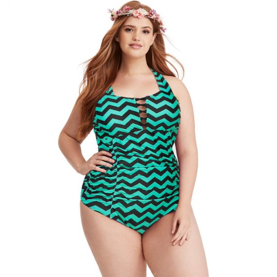 Women's plus size striped high elastic triangle swimsuit
