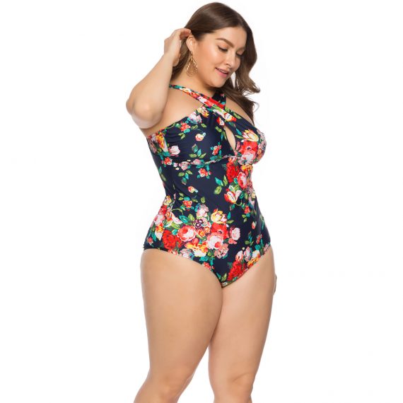 New fresh floral pattern chest pad without steel ring briefs one-piece swimsuit