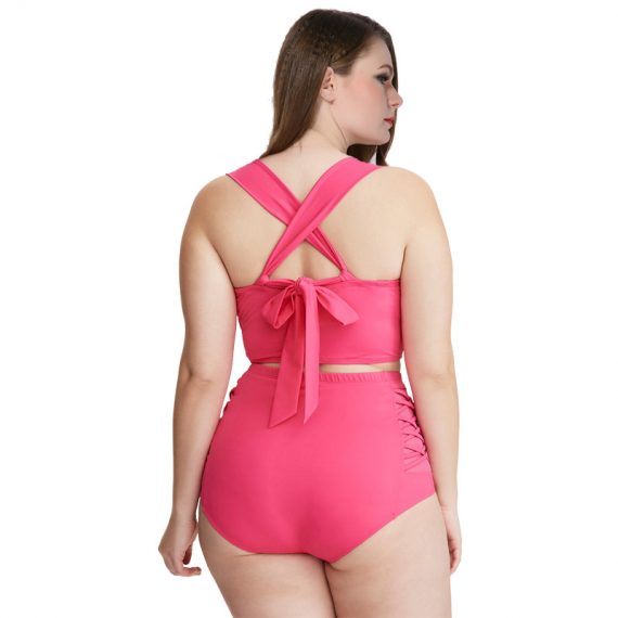 Fashion large size high waist tight bikini Steel ring with chest pad