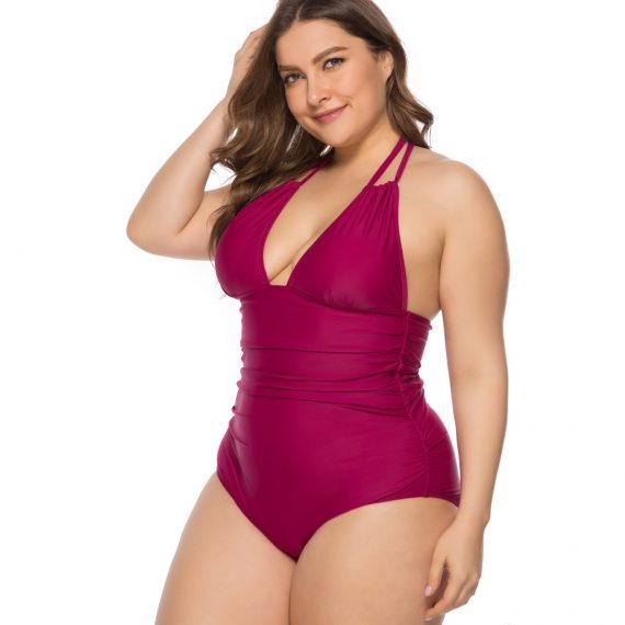 Solid color plus size swimsuit without steel ring triangle