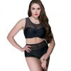 Net yarn plus size solid color unpatterned bikini swimsuit two-piece