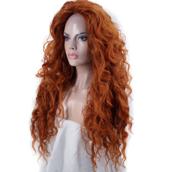 Animated movie Brave protagonist Merida brown long curly hair wig
