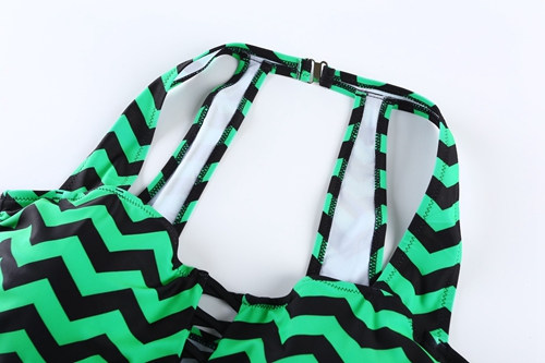 Women's plus size striped high elastic triangle swimsuit