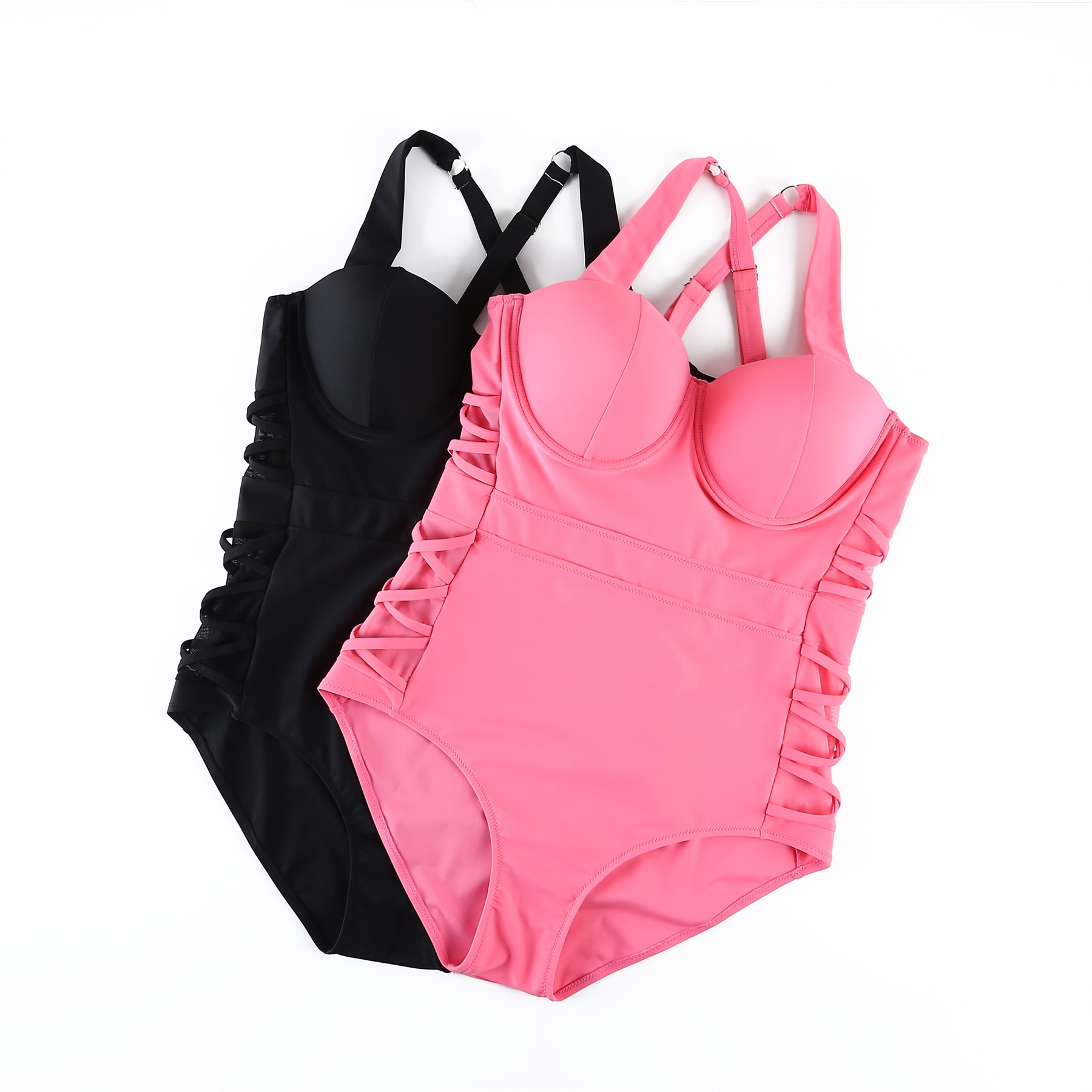 Solid color patternless sexy plus size one-piece swimsuit