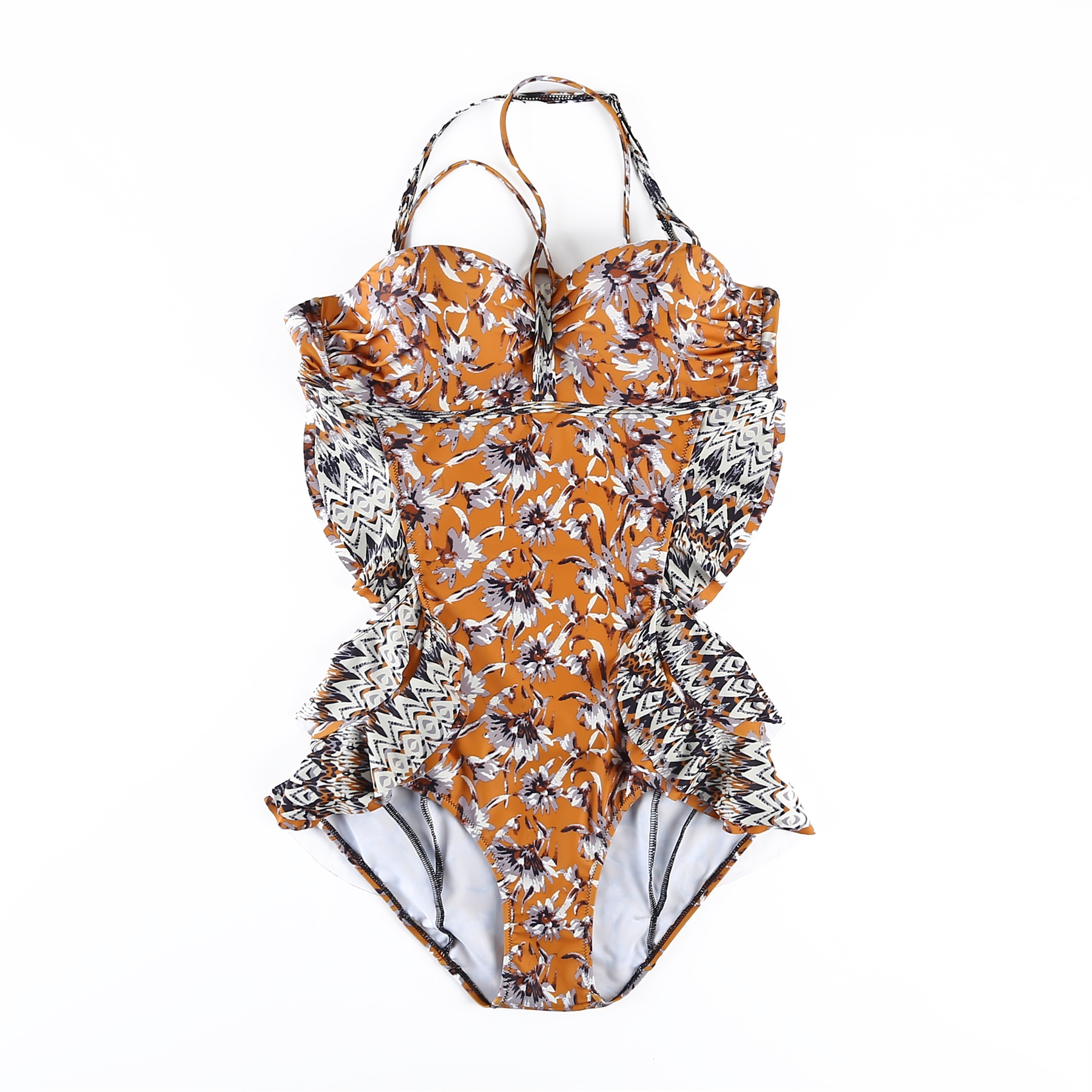 Floral sling leaky back with chest pad and steel ring sexy swimsuit