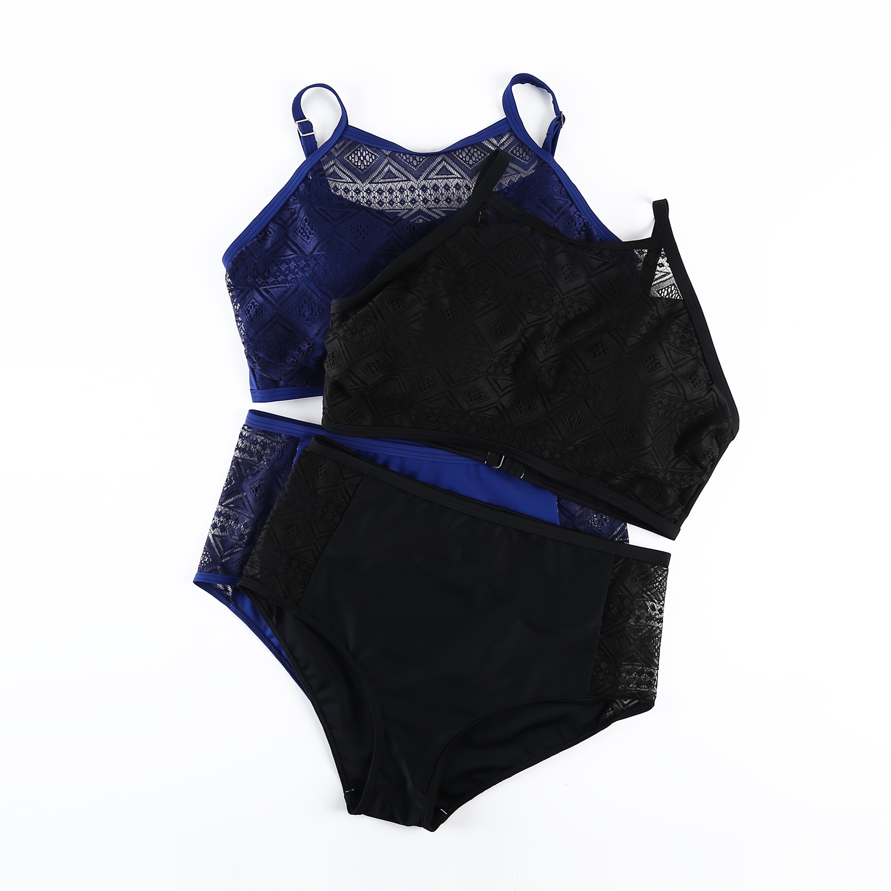 Large size thin solid color two-piece bikini swimwear with chest pad and steel ring