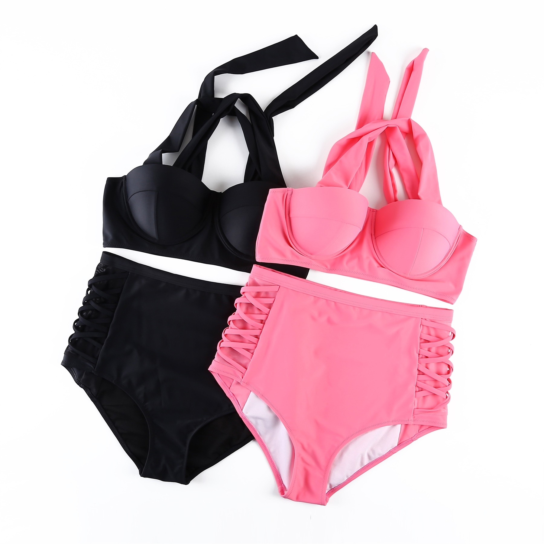 Fashion large size high waist tight bikini Steel ring with chest pad