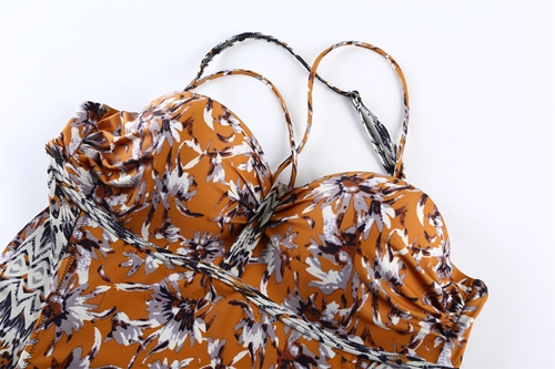 Floral sling leaky back with chest pad and steel ring sexy swimsuit