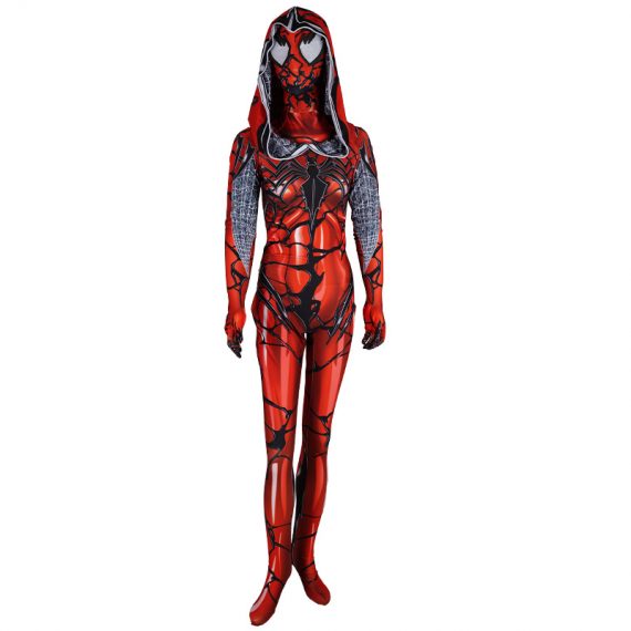 Halloween Zentai Lycra Women Venom Red Cloak Spider-Man Cosplay Tights Jumpsuit Costume