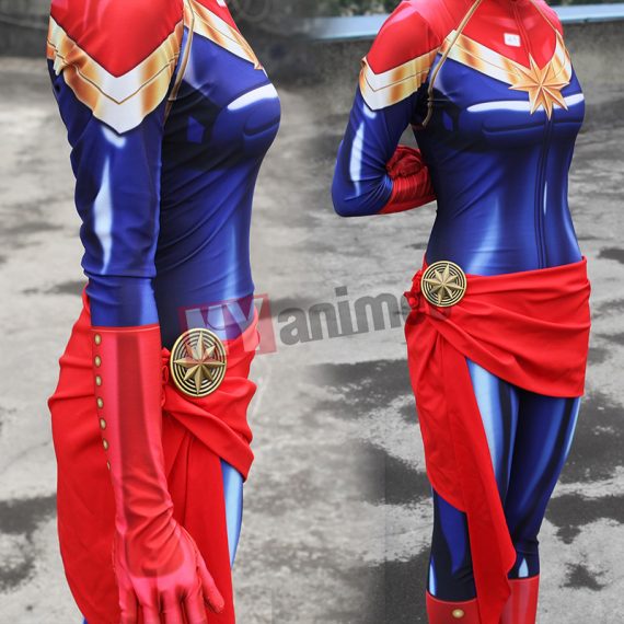 Superhero Captain Marvel costume Carol Danvers cosplay clothes with belt and badge