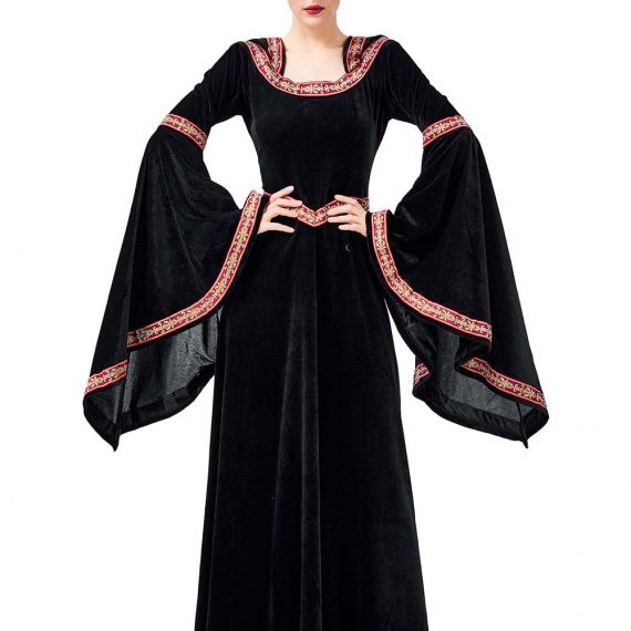 Two-color big horn sleeve witch robe Halloween party costume adult female models
