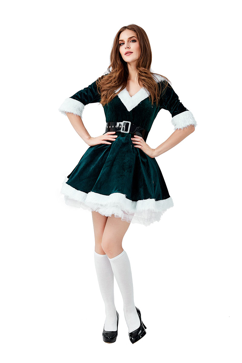 Halloween Christmas costume green Santa adult female short skirt - MYanimec