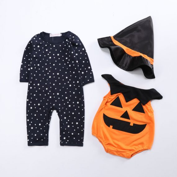 Kids clothing children halloween costume baby pumpkin jumpsuit three-piece suit
