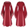 Two-color stitching big flared sleeves medieval palace retro dress