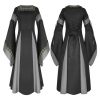 Two-color stitching big flared sleeves medieval palace retro dress