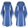 Two-color stitching big flared sleeves medieval palace retro dress