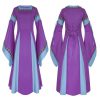 Two-color stitching big flared sleeves medieval palace retro dress