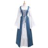 Square neck tie waist dress European and American medieval Renaissance retro clothing