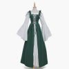 Square neck tie waist dress European and American medieval Renaissance retro clothing