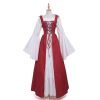 Square neck tie waist dress European and American medieval Renaissance retro clothing