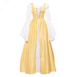 Square neck tie waist dress European and American medieval Renaissance retro clothing