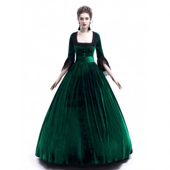 Autumn and winter women's high-end solid color medieval palace dress