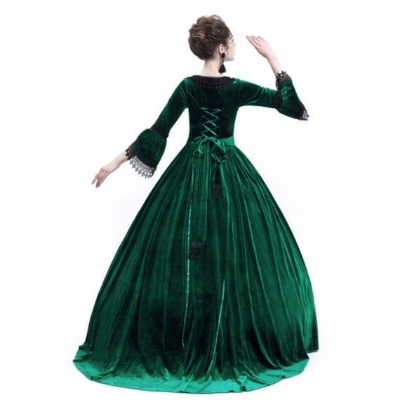 Autumn and winter women's high-end solid color medieval palace dress
