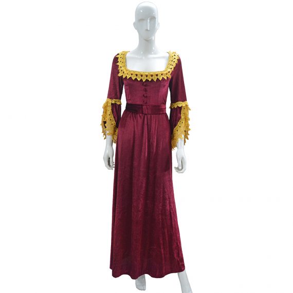 Autumn and winter women's high-end solid color medieval palace dress