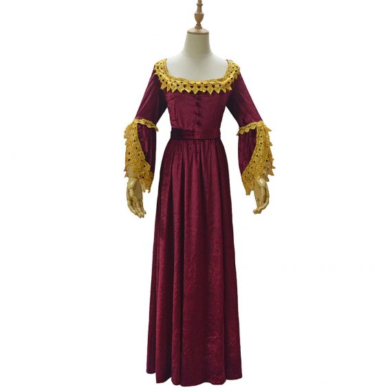 Autumn and winter women's high-end solid color medieval palace dress