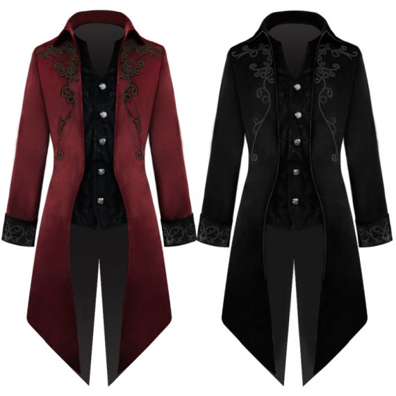 Medieval vintage clothing mid-length tuxedo punk men's coat