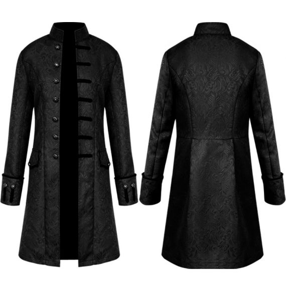 European and American men's coat solid color punk retro men medieval overcoat
