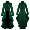Medieval Ladies Dress Tuxedo Lapel Irregular Hem Retro Long Top