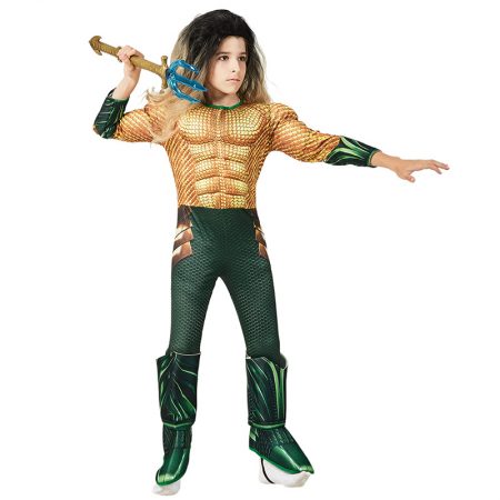 Movie superhero Aquaman kids costume halloween  boys cosplay jumpsuit set